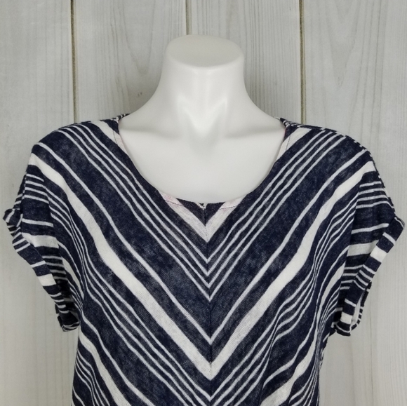 Anthropologie W5 Blue White Chevron Striped Blouse - Picture 3 of 6